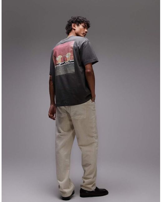 T-Shirt Oversize Antracite Con Stampa Di Negroni Sul Davanti E Sul Retro di Topman in Gray da Uomo
