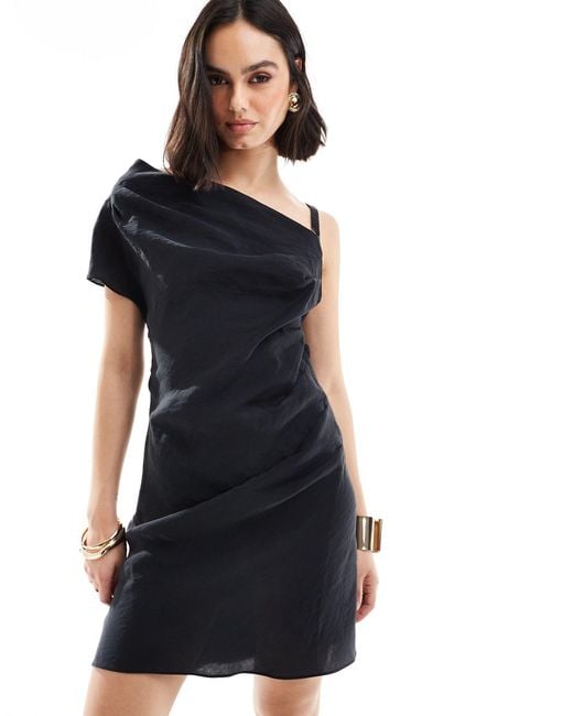 ASOS Black Fallen Shoulder Mini Dress With Thick Strap Detail