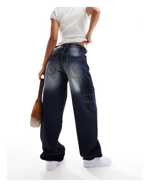Bershka Blue Adjustable Waist Carpenter Jeans