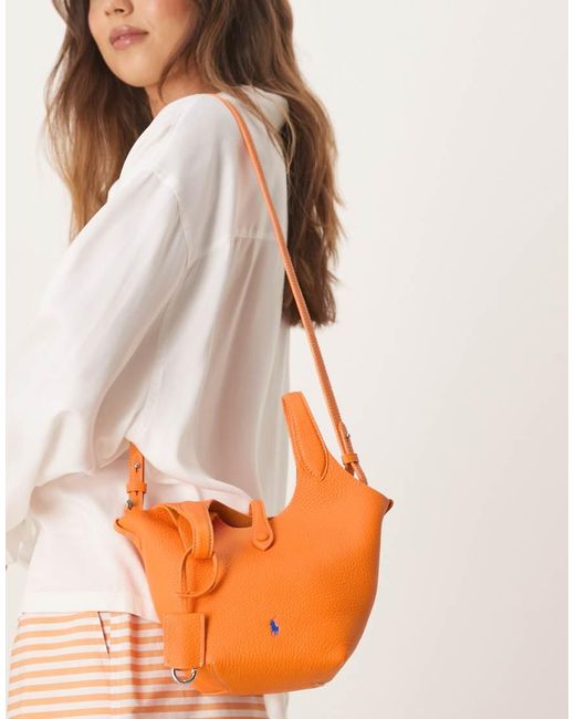 Polo Ralph Lauren Orange Play Pebble 100% Leather Small Tote & Crossbody Bag