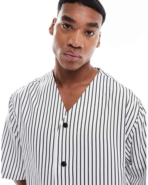 Camicia Nera A Righe Con Mezze Maniche di ASOS in White da Uomo