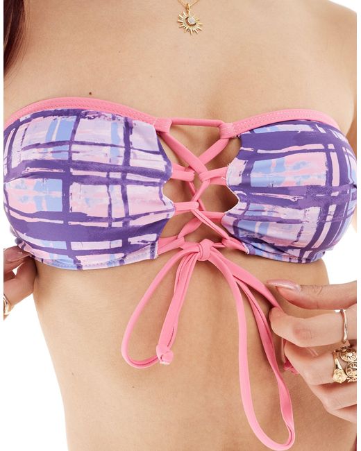 Reclaimed (vintage) Purple Bralette Bikini Top With Tie Front Detail