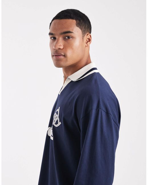 ASOS – langärmliges oversize-polohemd in Blue für Herren