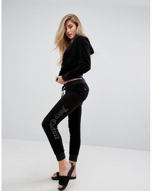 Juicy Couture Black Velour Tracksuit Pant With Crystal Logo