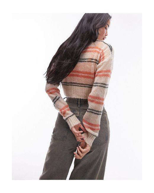 TOPSHOP Multicolor Knitted Stripe Sheer Knit Cardigan
