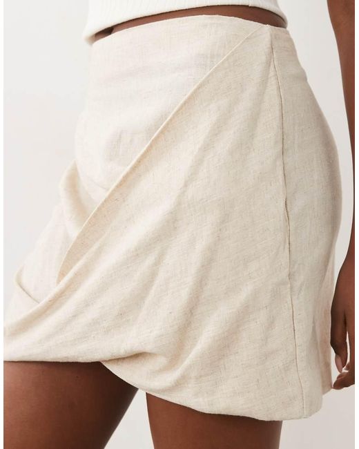 ASOS Natural Linen Mini Skirt With Hem Twist