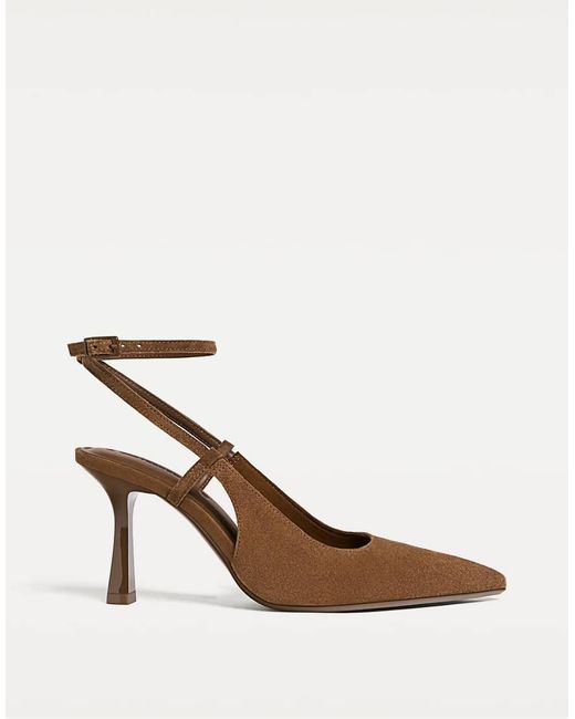 Stradivarius Natural Split Suede Heeled Shoes