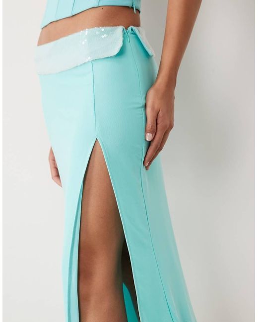Tiger Mist White Exclusive Charlyze Sequin Trim Fishtail Maxi Skirt