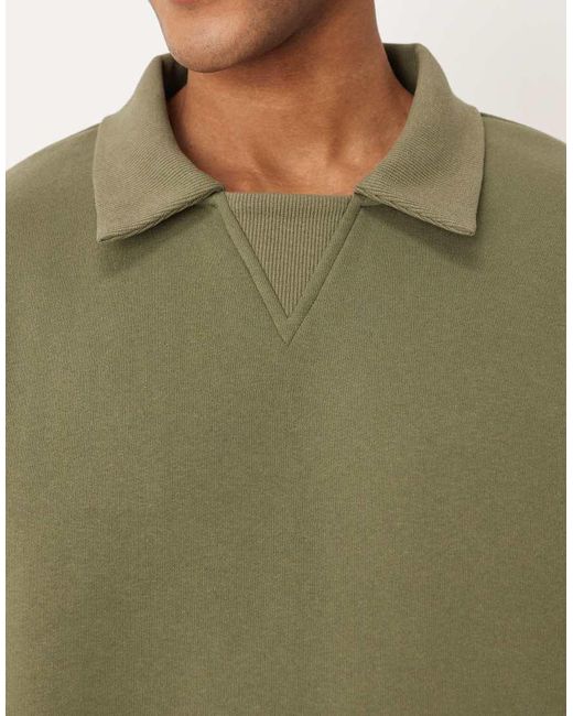 ASOS Oversized Sweatshirt Met Geribbelde Polokraag in het Green voor heren