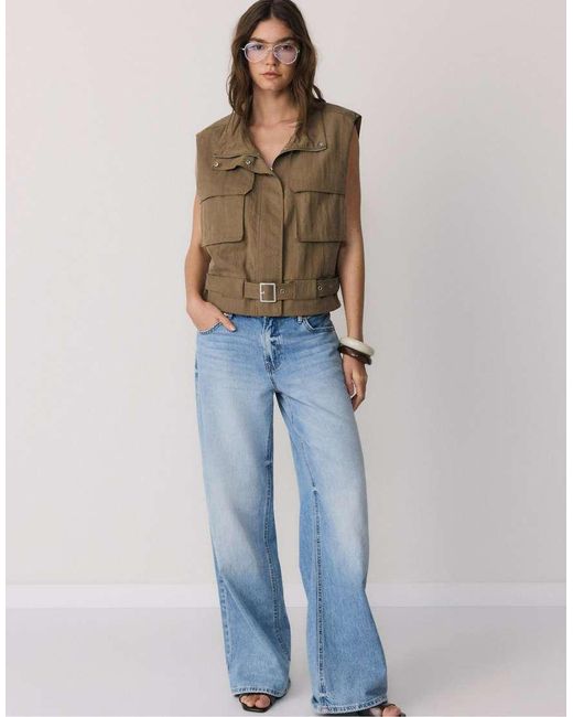 Stradivarius Brown Flowing Utility Waistcoat