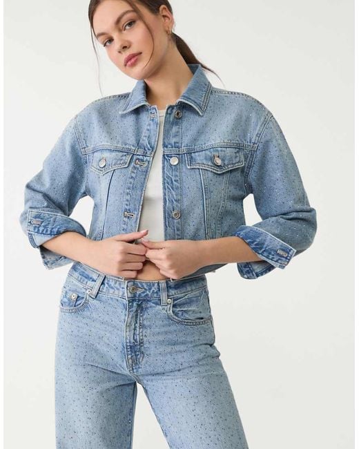 Stradivarius Blue Diamonte Denim Jacket