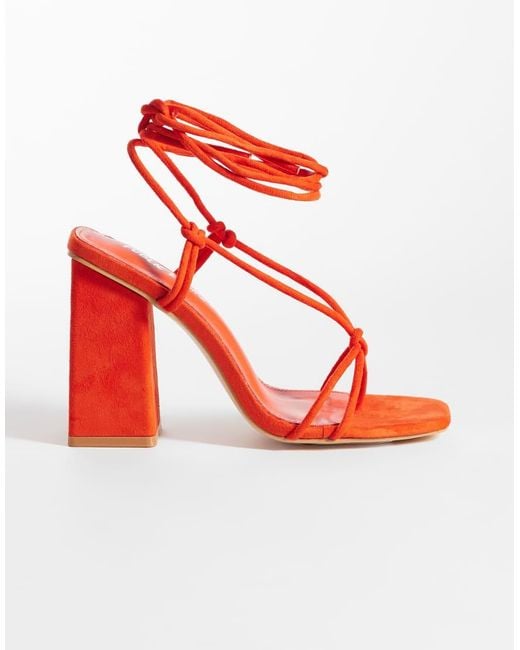 Public Desire Red Elira Tie Leg Block Heeled Sandals