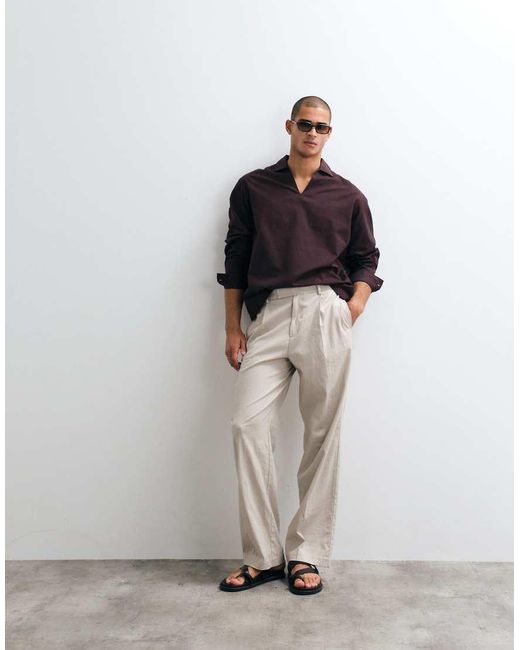 ASOS Purple Oversized Overhead Shirt With Linen for men