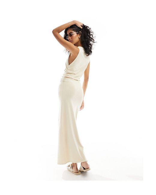 ASOS White Boat Neck Maxi Dress With Ruched Sides