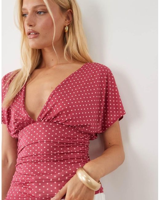 Miss Selfridge Red V-Neck Top