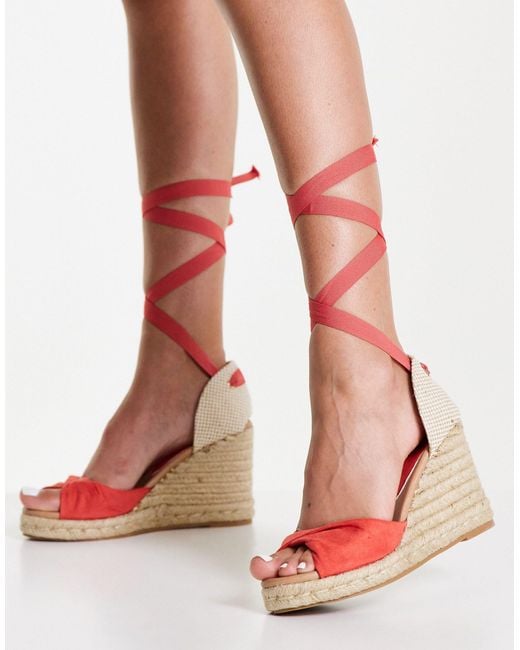 Sandales compensées style espadrilles avec brides nouées - corail New Look  en coloris Orange | Lyst