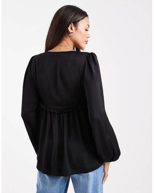 ASOS Black Asos Design Maternity Tie Front Blouse With Ruched Detail