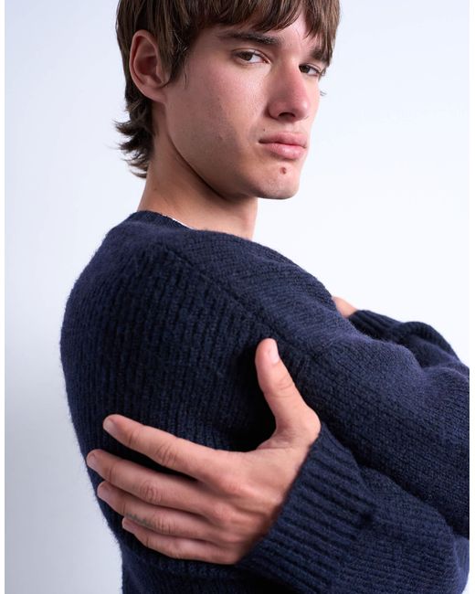 Topman Blue Oversized Fit Crew Sweater for men