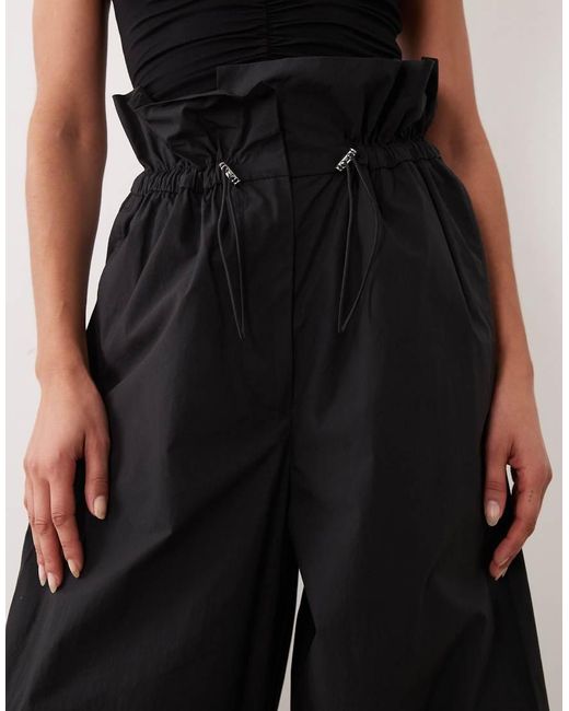 ARKET Black High Paper Bag Waist Cotton Trousers