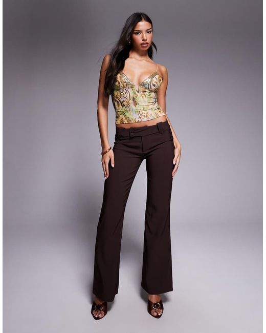 Tiger Mist Gray Kittie Low Waisted Tailored Button Detail Flared Trouser