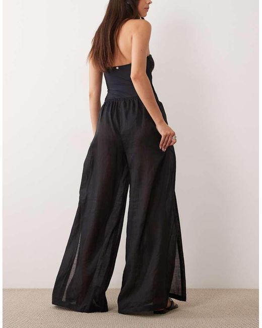 ARKET Black Beach Pull On Ramie Trousers