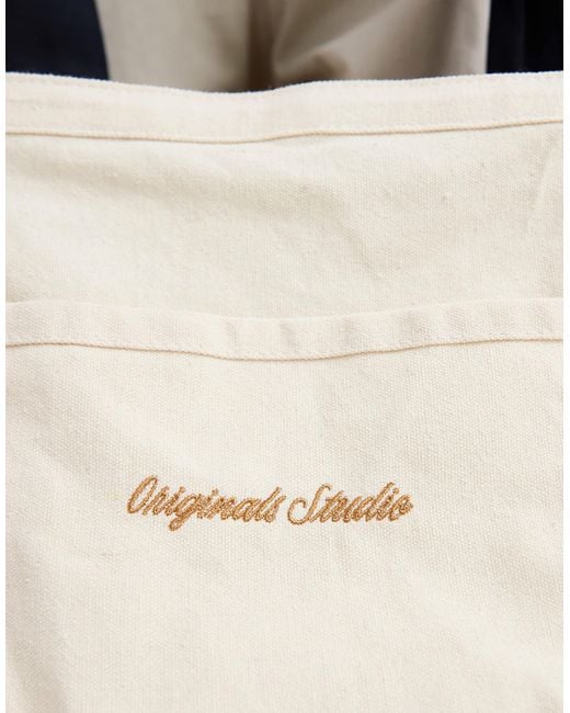 Jack & Jones White Large Canvas Tote Bag With Embroidery for men