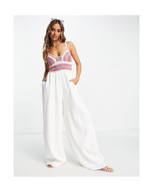 ASOS Crochet Bodice Strappy Back Jumpsuit in White Lyst Canada