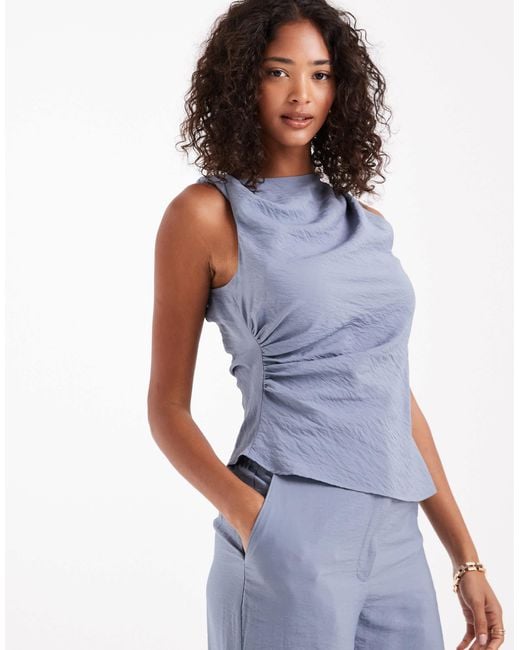 ASOS Blue Asymmetric Textured Twist Detail Top Co-ord