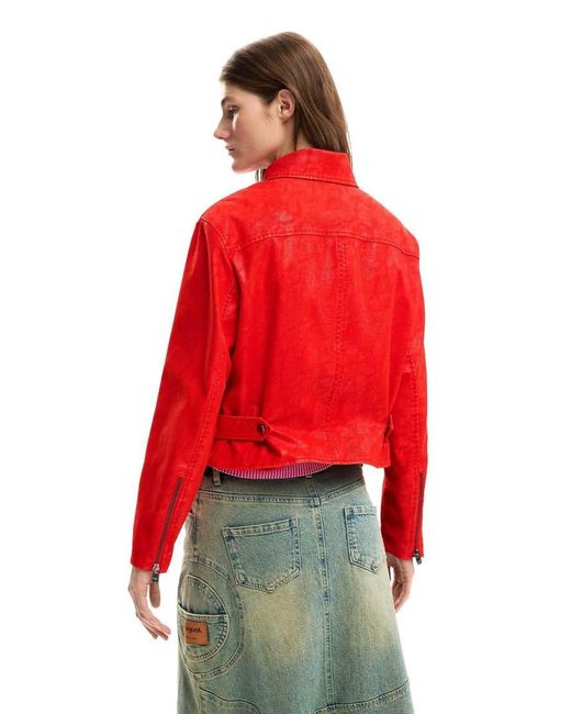 Desigual Red Faux Leather Jacket