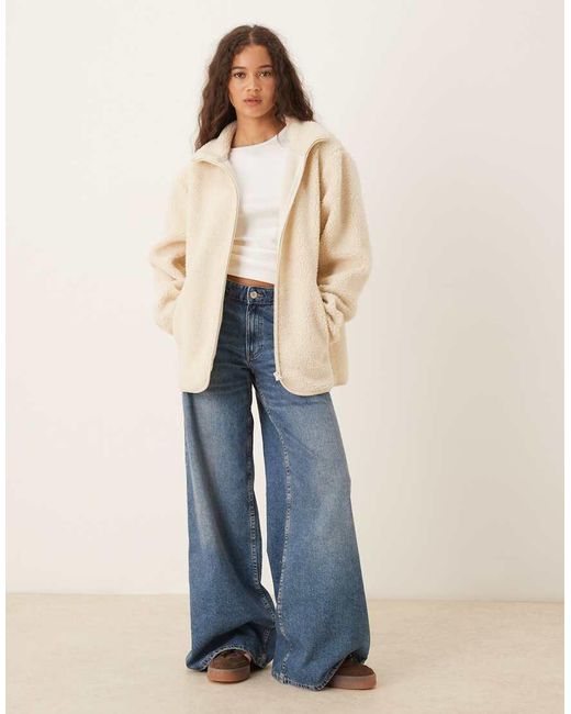 ASOS Natural Borg Zip Through Fleece