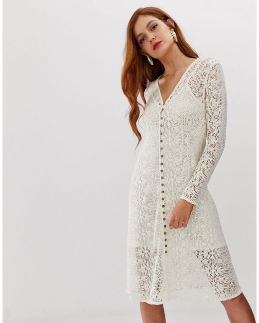 Stradivarius Button Front Crochet Dress in White Lyst
