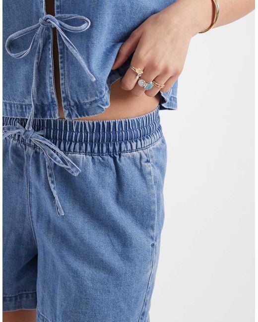 JJXX Blue Co-ord Linen Mix Drawstring Pull On Shorts
