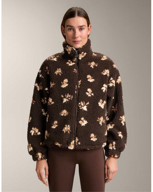 Oysho Brown Faux-Shearling Floral Print Jacket