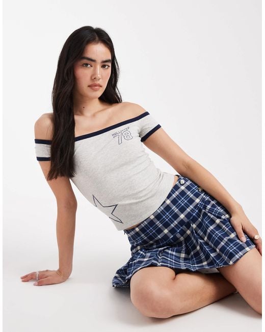 Hollister Blue Off The Shoulder Graphic Top