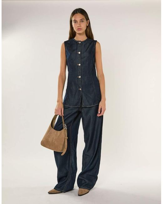 Glamorous Blue Denim Sleeveless Blouse