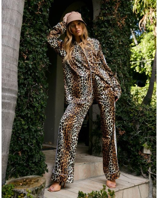 adidas Originals leopard Luxe Satin Look Pyjama Style Shirt in