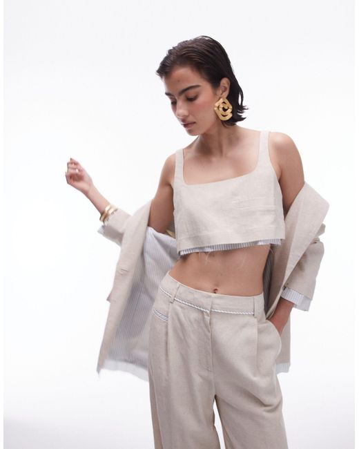 TOPSHOP White Co-ord Linen Tailored Bralet With Exposed Lining
