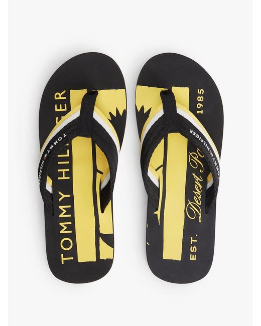 Tommy Hilfiger Black Stripe Webbing Strap Flip-Flops for men