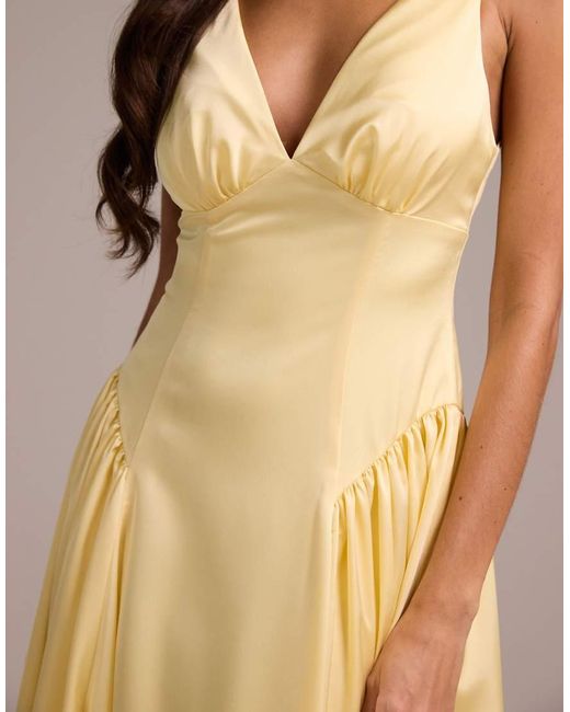 ASOS Natural Bridesmaids Satin Plunge Neckline Dropped Waist Midi Dress