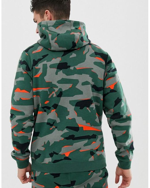 Nike Cotton Club Camo Hoodie In Green for Men - Save 36% - Lyst