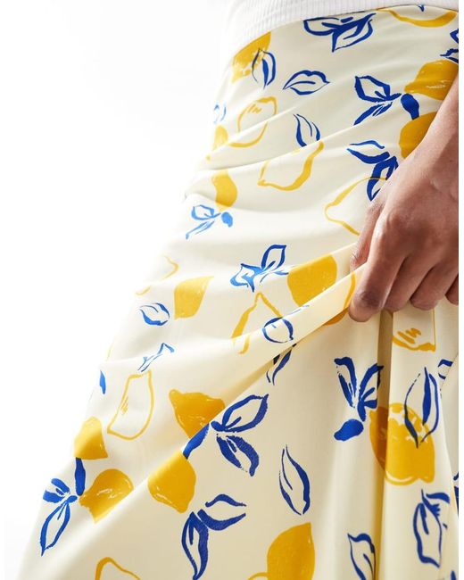 Wednesday's Girl Metallic Lemon Print Bias Cut Midaxi Skirt