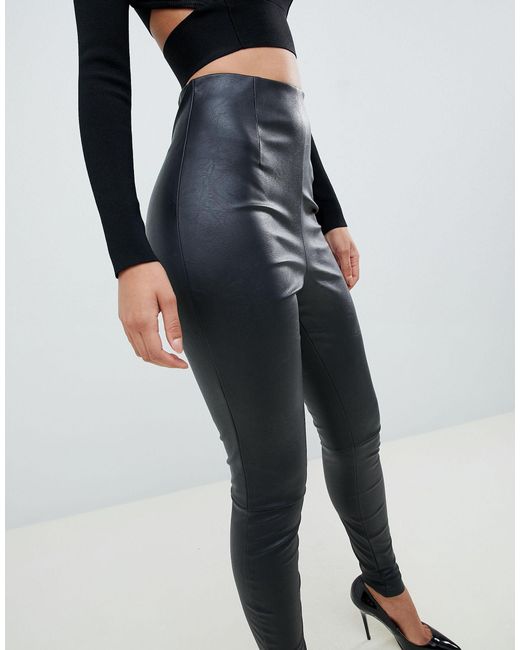 black leather look trousers