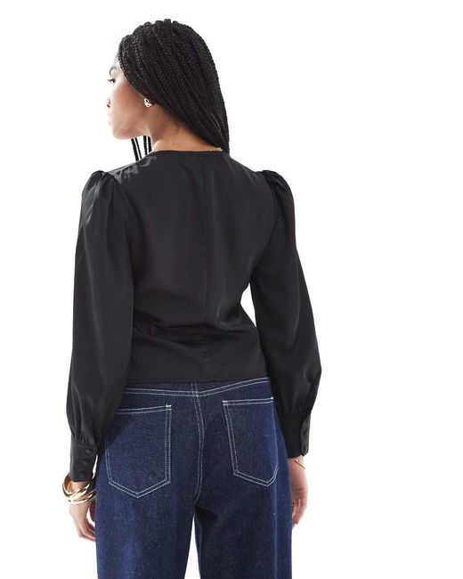 Glamorous Blue V-Neck Button Front Blouse