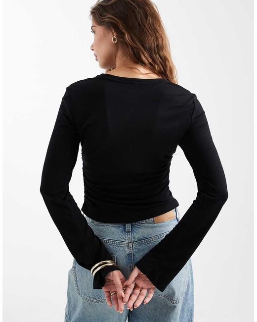 ONLY Black Ruched Detail Textured Top