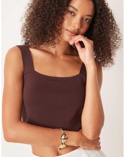 NARRATED Brown Square Neck Crop Top
