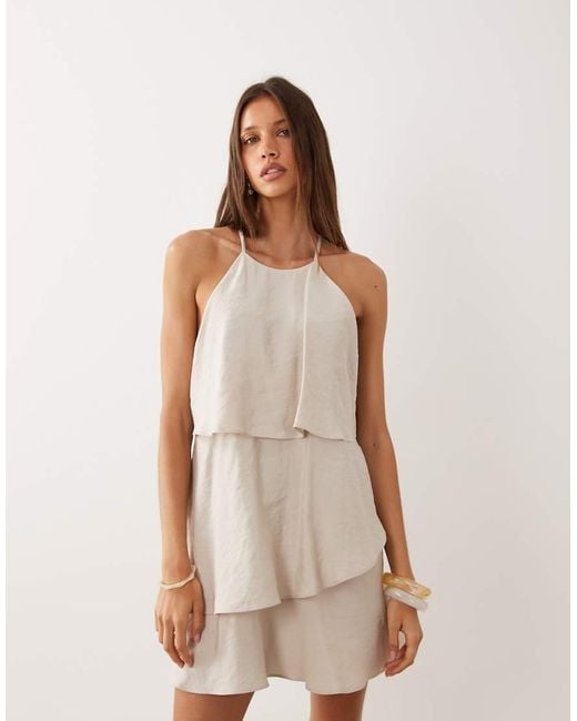 Mango Natural Halterneck Tiered Mini Dress