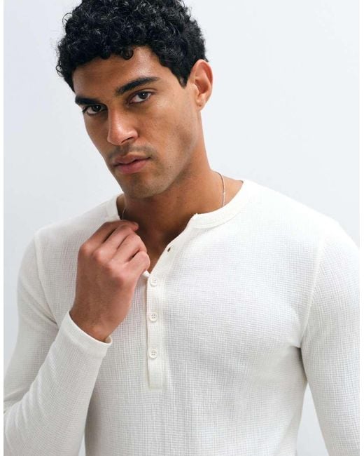 ASOS White Lightweight Muscle Fit Long Sleeve T-shirt With Henley Neck for men