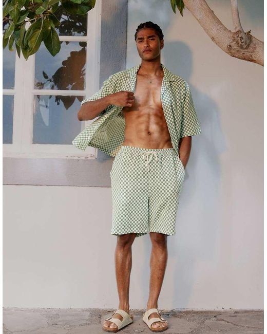 River Island Green Checkerboard Shorts Co-ord for men