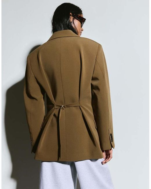 Bershka Green Blazer With Back Buckle