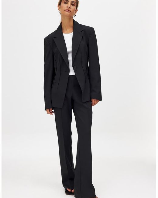 NA-KD Blue Flared Mid Waist Suit Trouser